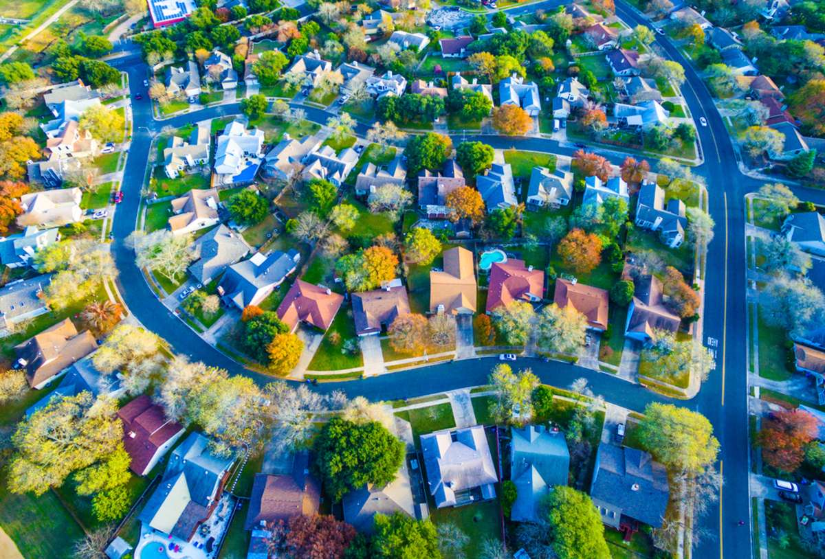 Aerial View Over Modern Suburb Home Community