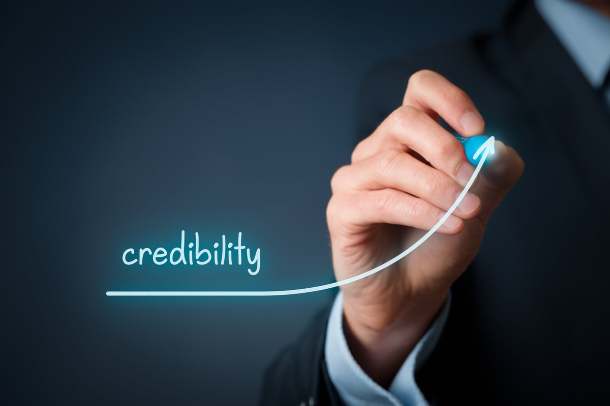 An arrow labeled credibility pointing up