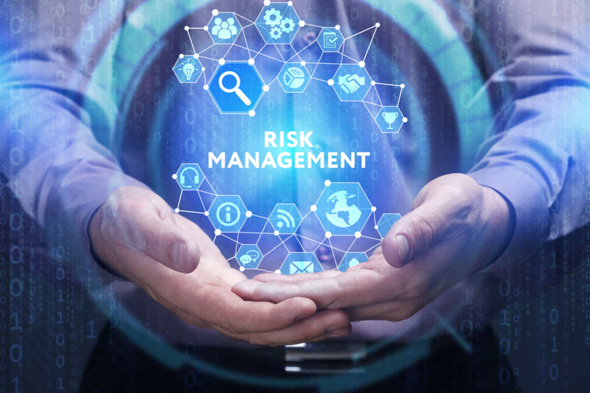 A web of icons with the words risk management