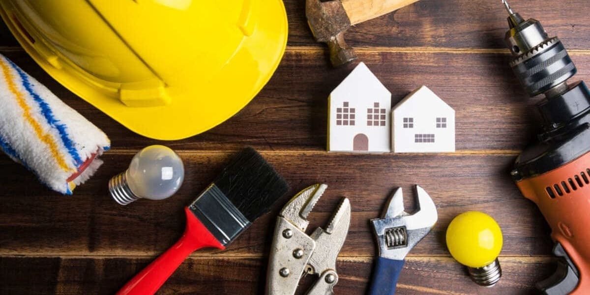 Maintenance tools around a wooden model house