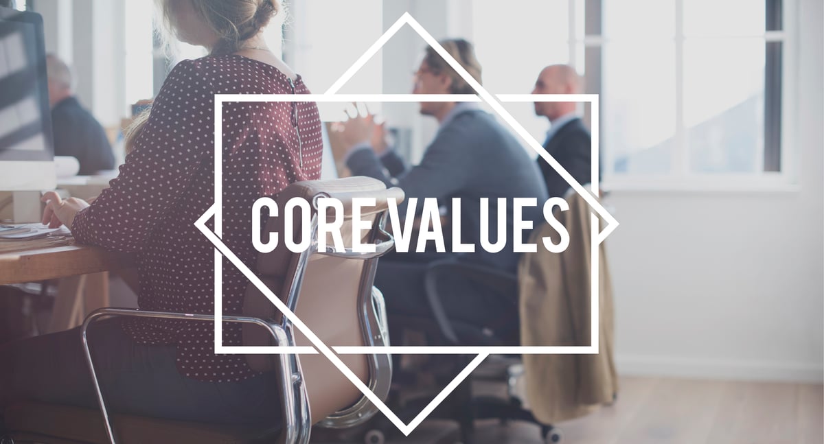 Business team discussing core values
