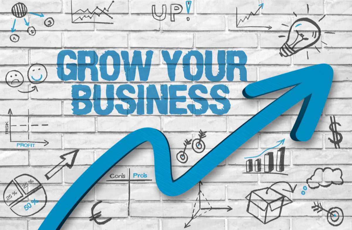 grow your business - concept on wall with doodles