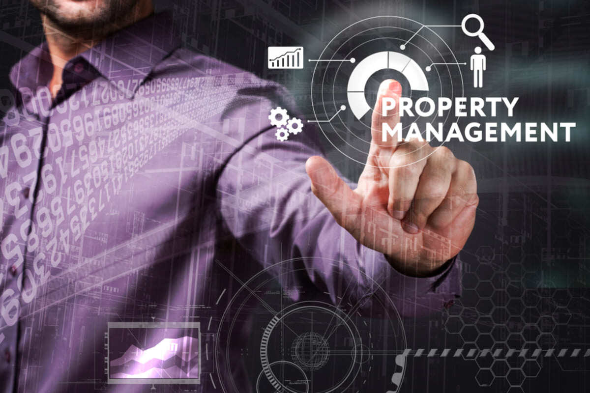 Man tapping on the word property management